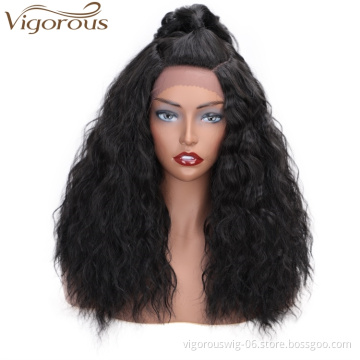Vigorous Natural Black Synthetic Lace Front Wigs Long Water Wave Heat Resistant Fiber Hair Wigs for African Americans